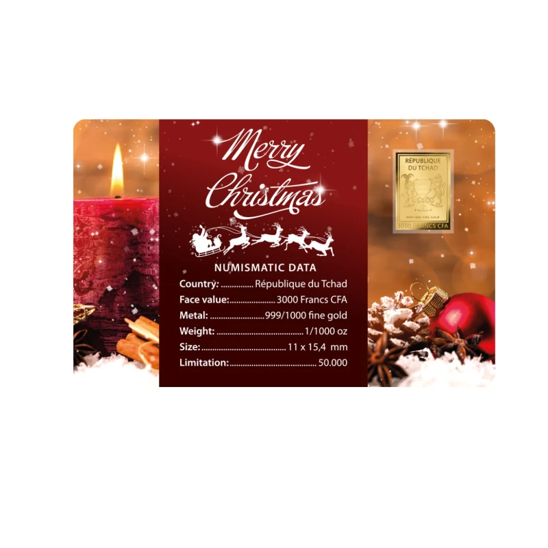 Chad: gold coin Merry Christmas Candle 1/1000 oz Collectible coins