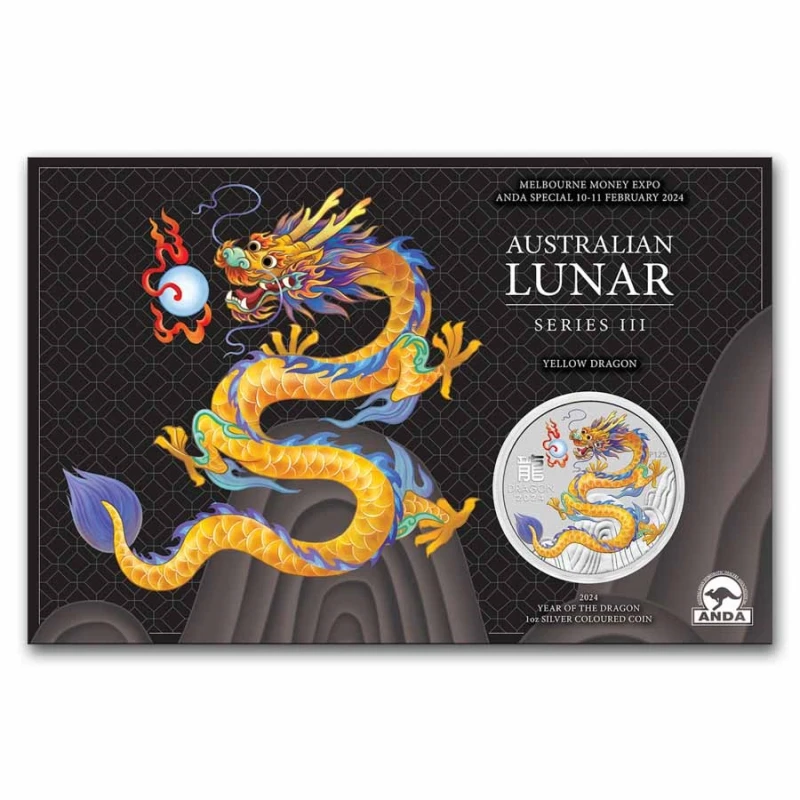 Australia: silver coin Year of the Dragon 2024 yellow 1 oz Investment coins