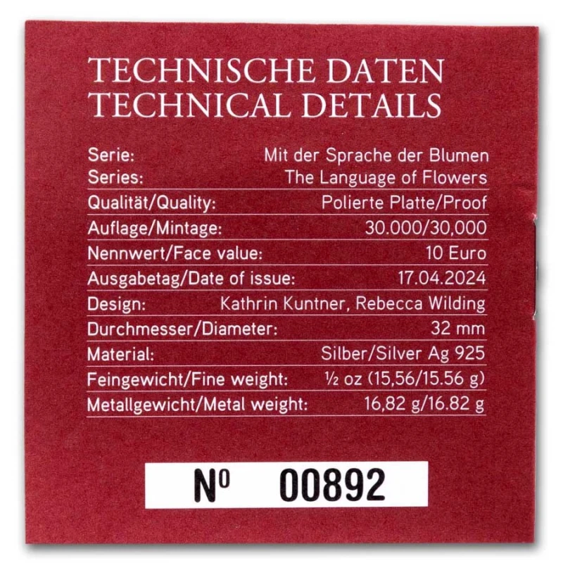 Austria Silver Coin Peony 2024 Proof 1/2 oz Collectible coins