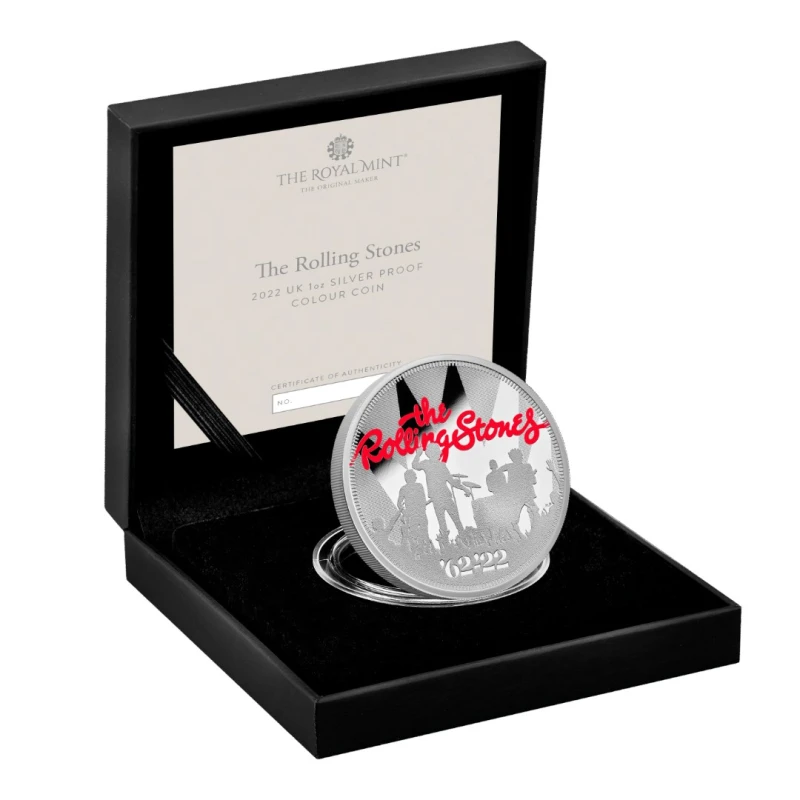 UK: silver coin The Rolling Stones 2022 Proof colored 1 oz Collectible coins
