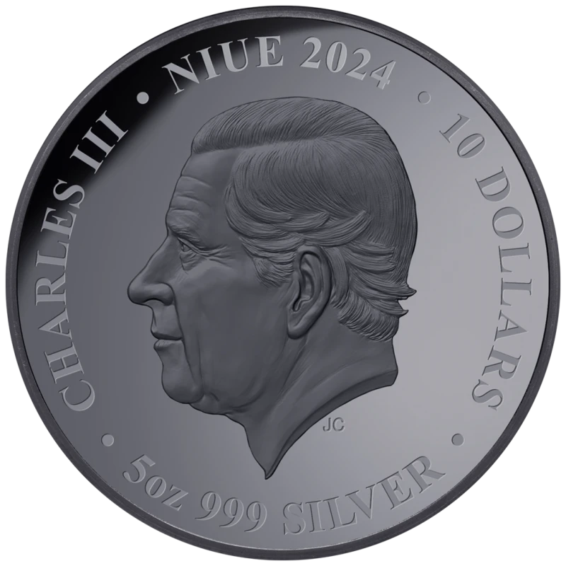 Niue: silver coin Year of the Dragon 2024 Black Proof gilded 5 oz Collectible coins