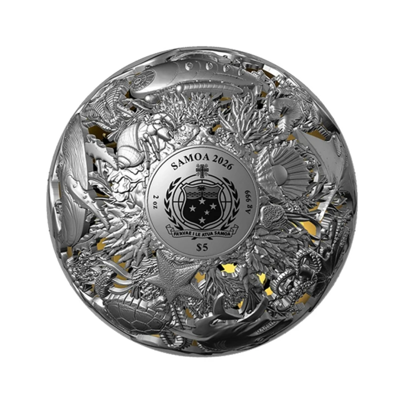 Samoa Silver Coin Sea & Surface 2026 Gilded 2 oz Collectible coins