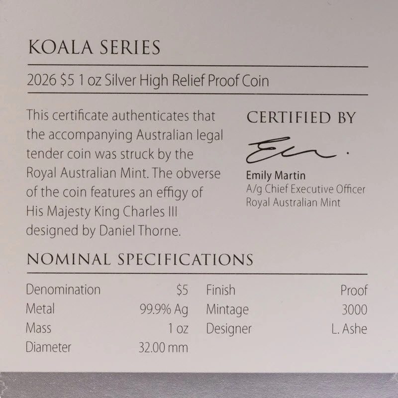 Australia Silver Coin Koala 2026 RAM Proof 1 oz Collectible coins